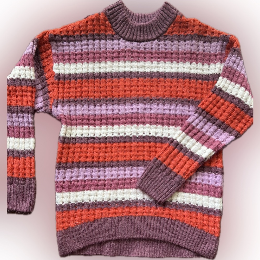 SO Goods for Life Striped Sweater - Orange, Lavender, Purple, White, Size S